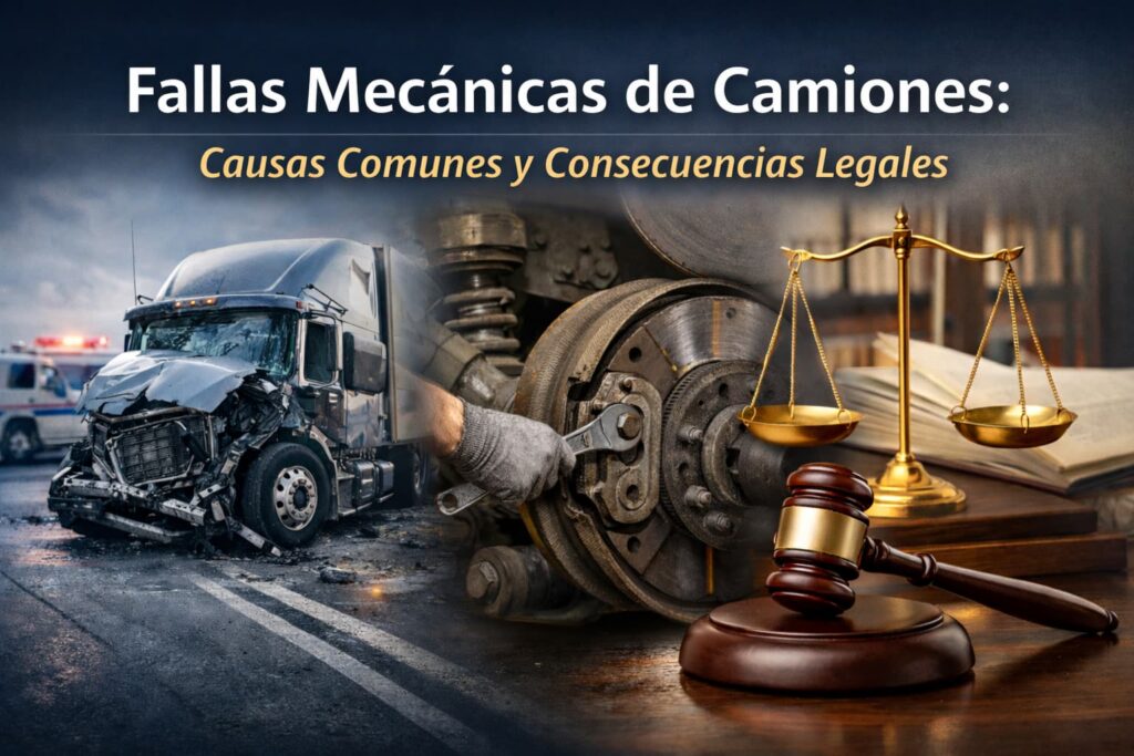 Fallas mec&aacute;nicas de camiones que causan accidentes graves, mostrando frenos defectuosos, choque de cami&oacute;n y consecuencias legales en Texas