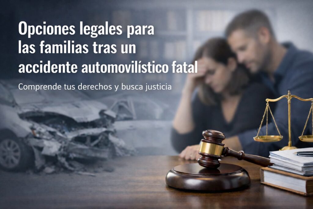 Opciones legales para las familias tras un accidente automovil&iacute;stico fatal con s&iacute;mbolos de justicia y familia en duelo