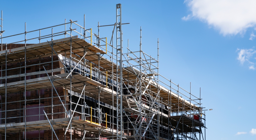 Scaffolding against a building at a construction site