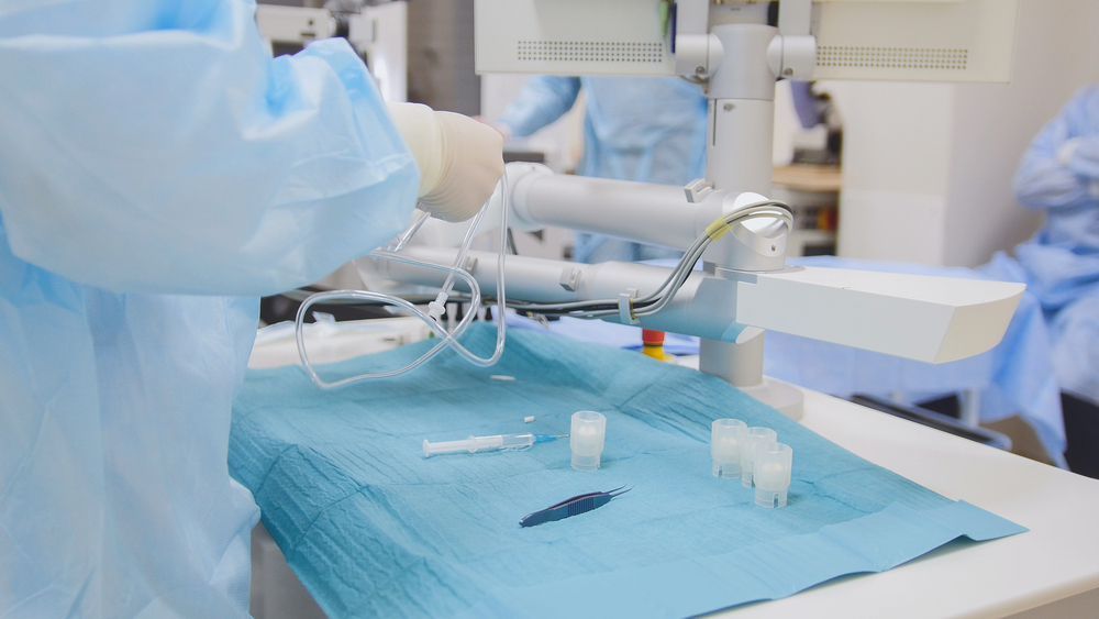 Cropped view of a doctor's prep table with anesthesia medication