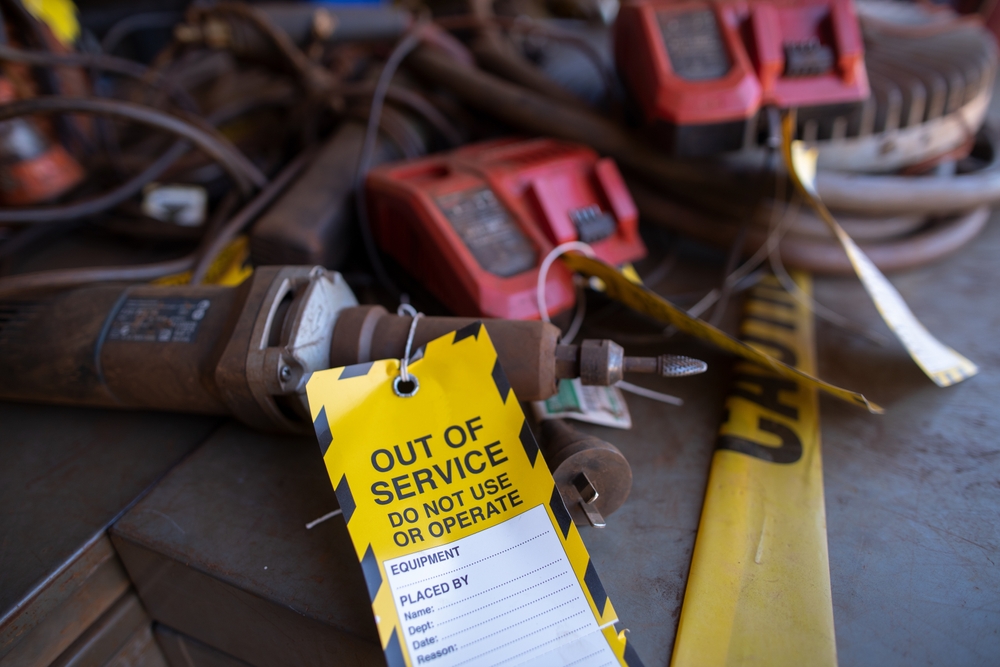Worksite tools tagged as "out of service" due to defect