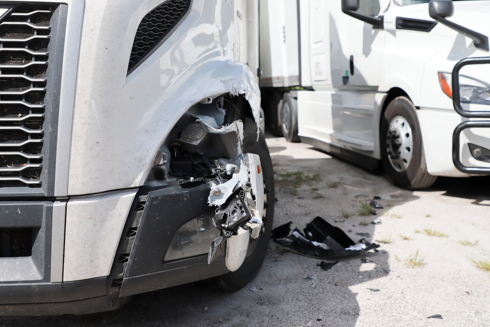Close-up of a semi truck's tire after an accident